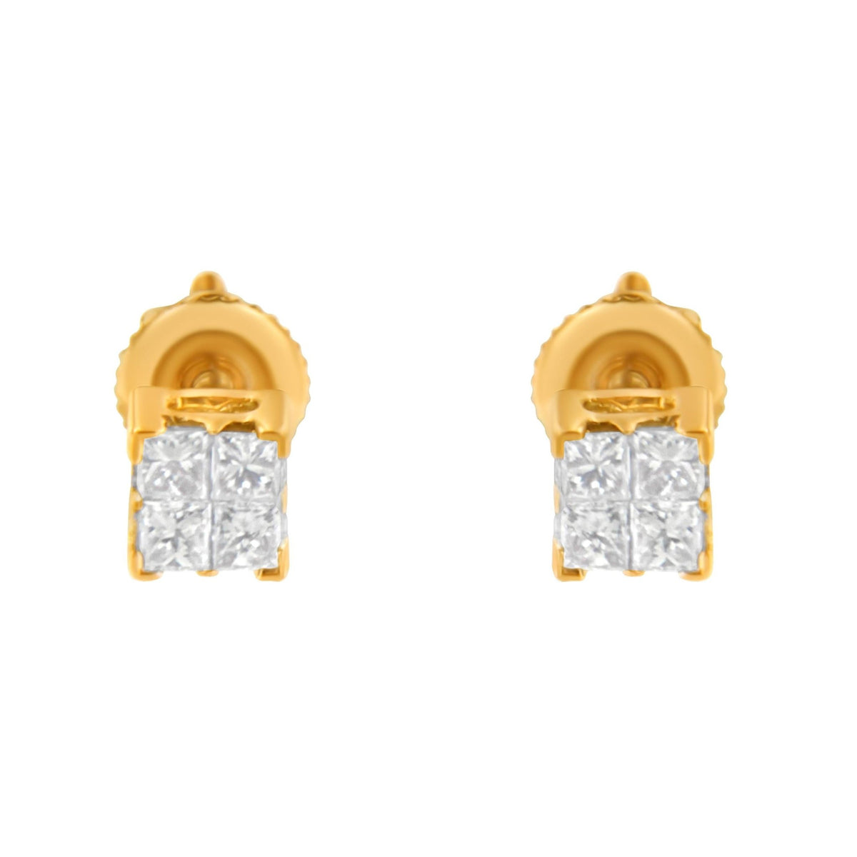 10KT Yellow Gold Princess Diamond Stud Earring (1/4 cttw, J-K Color, I1-I2 Clarity) - LinkagejewelrydesignLinkagejewelrydesign