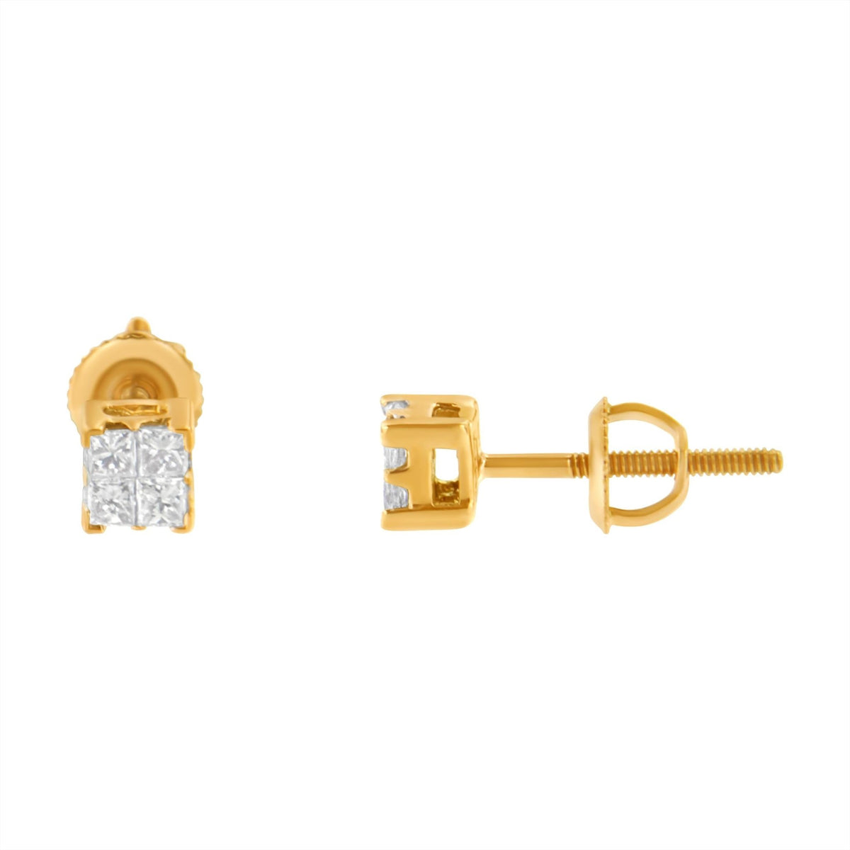 10KT Yellow Gold Princess Diamond Stud Earring (1/4 cttw, J-K Color, I1-I2 Clarity) - LinkagejewelrydesignLinkagejewelrydesign