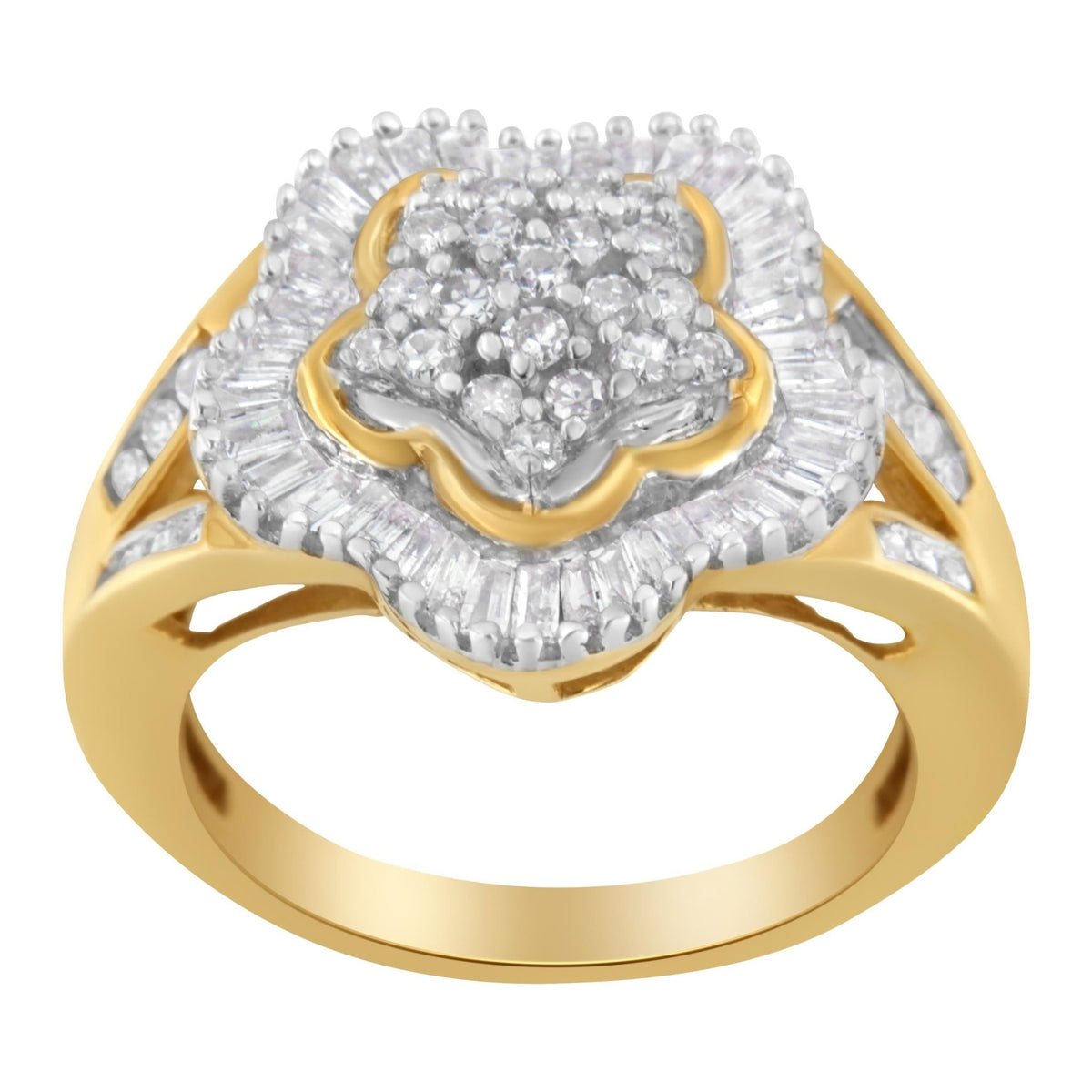 10KT Yellow Gold Round and Baguette Cut Diamond Ballerina Ring (1 cttw, I-J Color, SI1-SI2 Clarity) - LinkagejewelrydesignLinkagejewelrydesign
