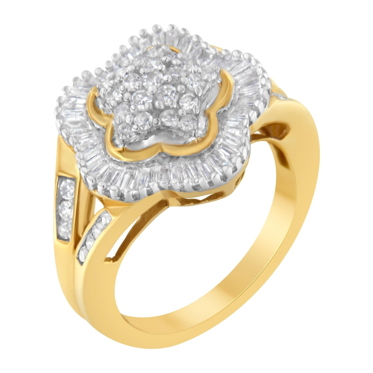 10KT Yellow Gold Round and Baguette Cut Diamond Ballerina Ring (1 cttw, I-J Color, SI1-SI2 Clarity) - LinkagejewelrydesignLinkagejewelrydesign
