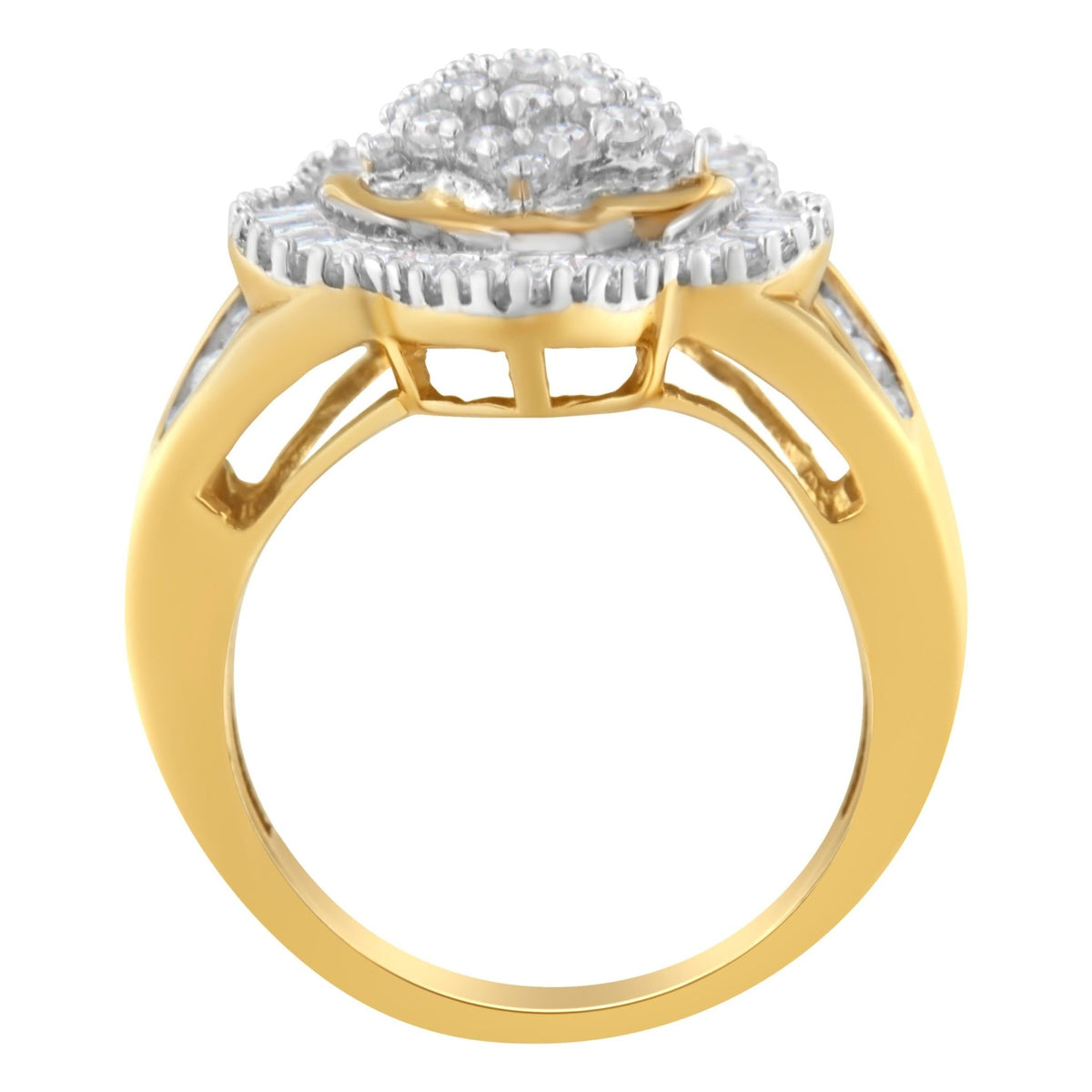 10KT Yellow Gold Round and Baguette Cut Diamond Ballerina Ring (1 cttw, I-J Color, SI1-SI2 Clarity) - LinkagejewelrydesignLinkagejewelrydesign