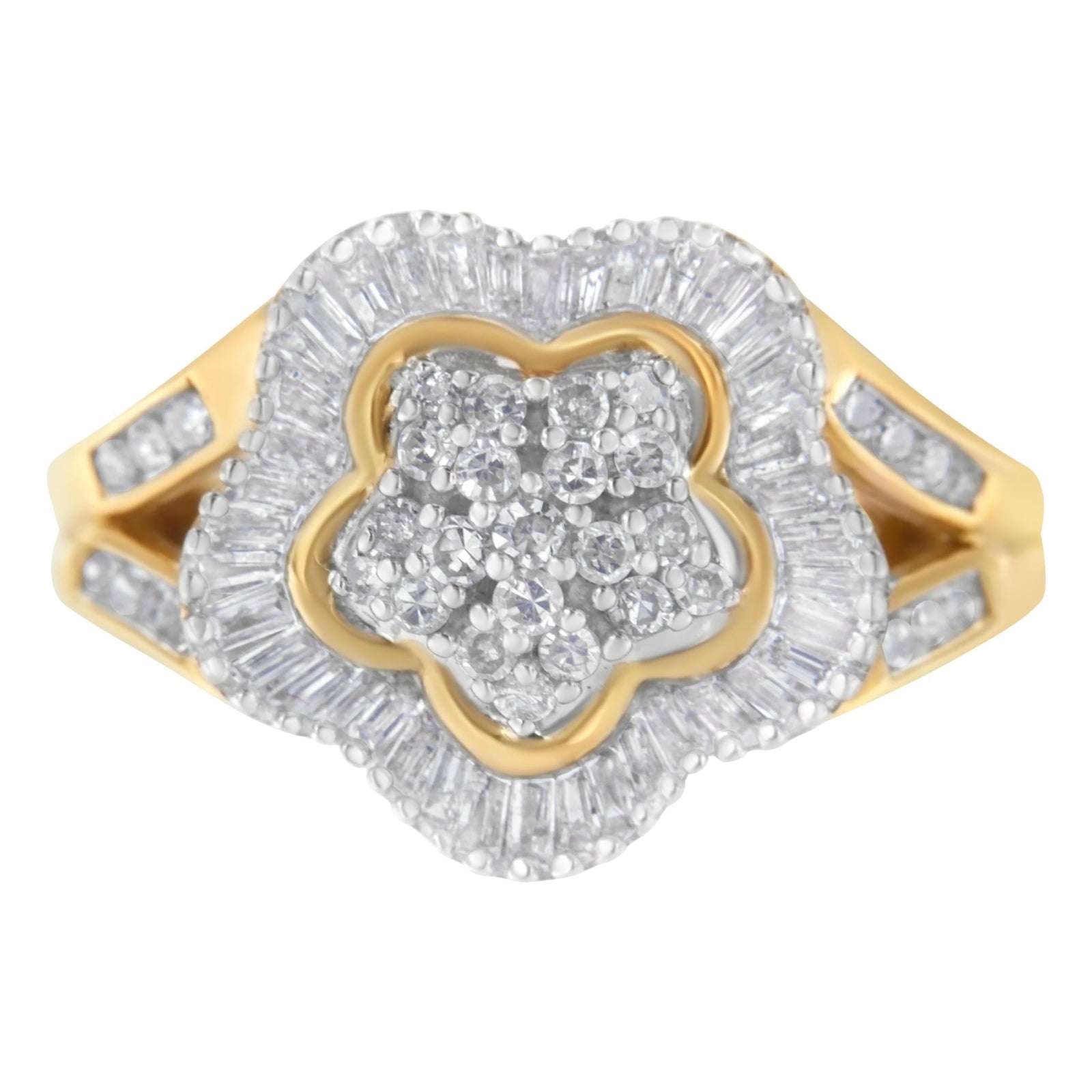 10KT Yellow Gold Round and Baguette Cut Diamond Ballerina Ring (1 cttw, I-J Color, SI1-SI2 Clarity) - LinkagejewelrydesignLinkagejewelrydesign