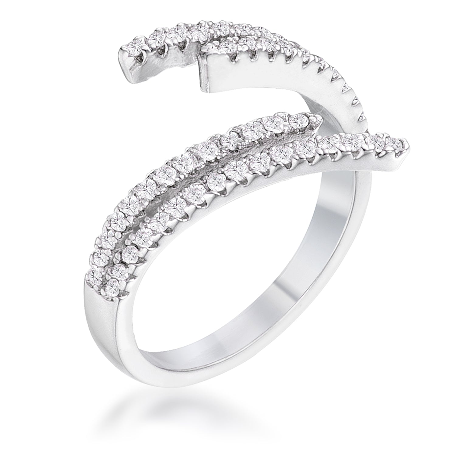 1.12Ct Delicate Rhodium Plated CZ Wrap Ring, <b>Size 5</b> - LinkagejewelrydesignLinkagejewelrydesign