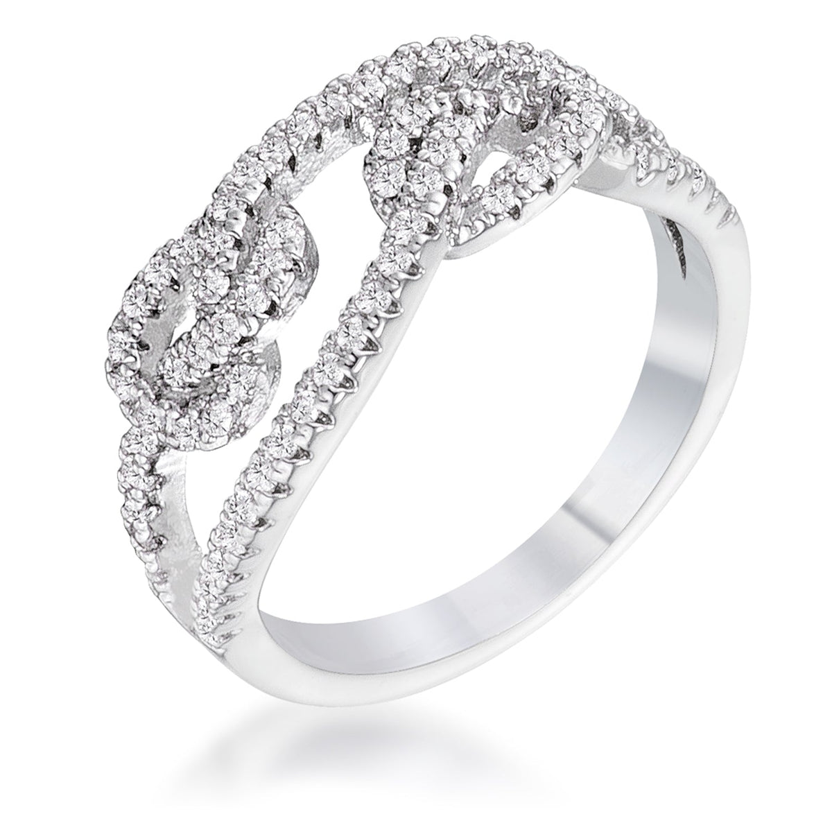 1.15Ct Rhodium Plated CZ Pave Double Knot Ring, &lt;b&gt;Size 5&lt;/b&gt; - LinkagejewelrydesignLinkagejewelrydesign