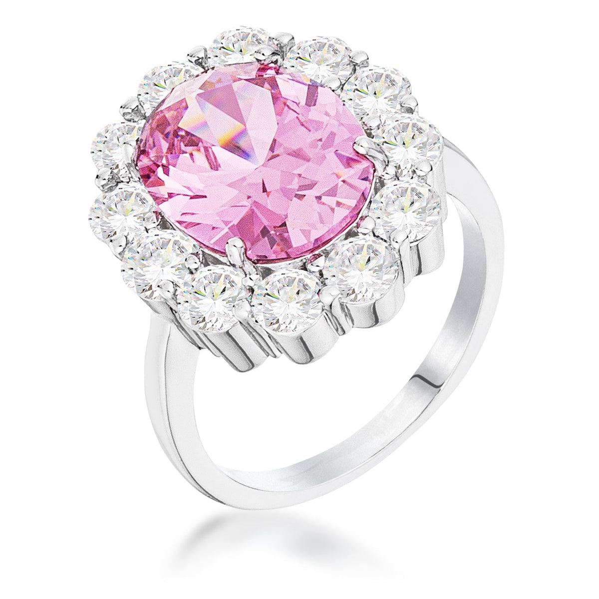 11.5Ct Rhodium Plated Pale Pink Oval Blossom Ring, &lt;b&gt;Size 5&lt;/b&gt; - LinkagejewelrydesignLinkagejewelrydesign