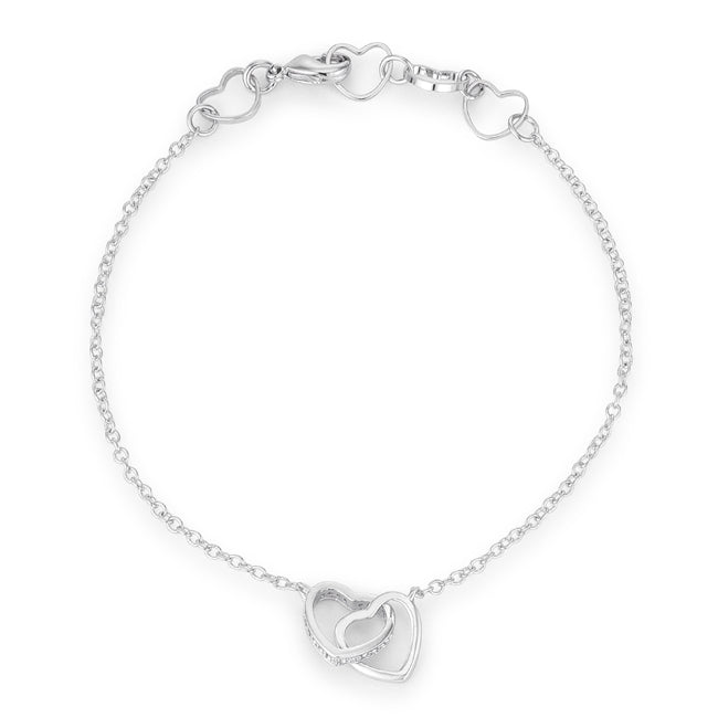 .12 Ct Rhodium Interlocked Hearts Bracelet with CZ Accents - LinkagejewelrydesignLinkagejewelrydesign