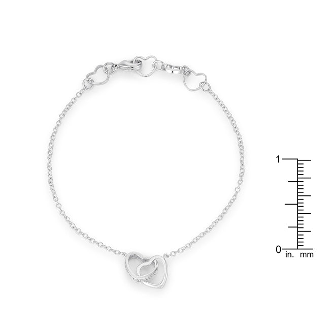 .12 Ct Rhodium Interlocked Hearts Bracelet with CZ Accents - LinkagejewelrydesignLinkagejewelrydesign