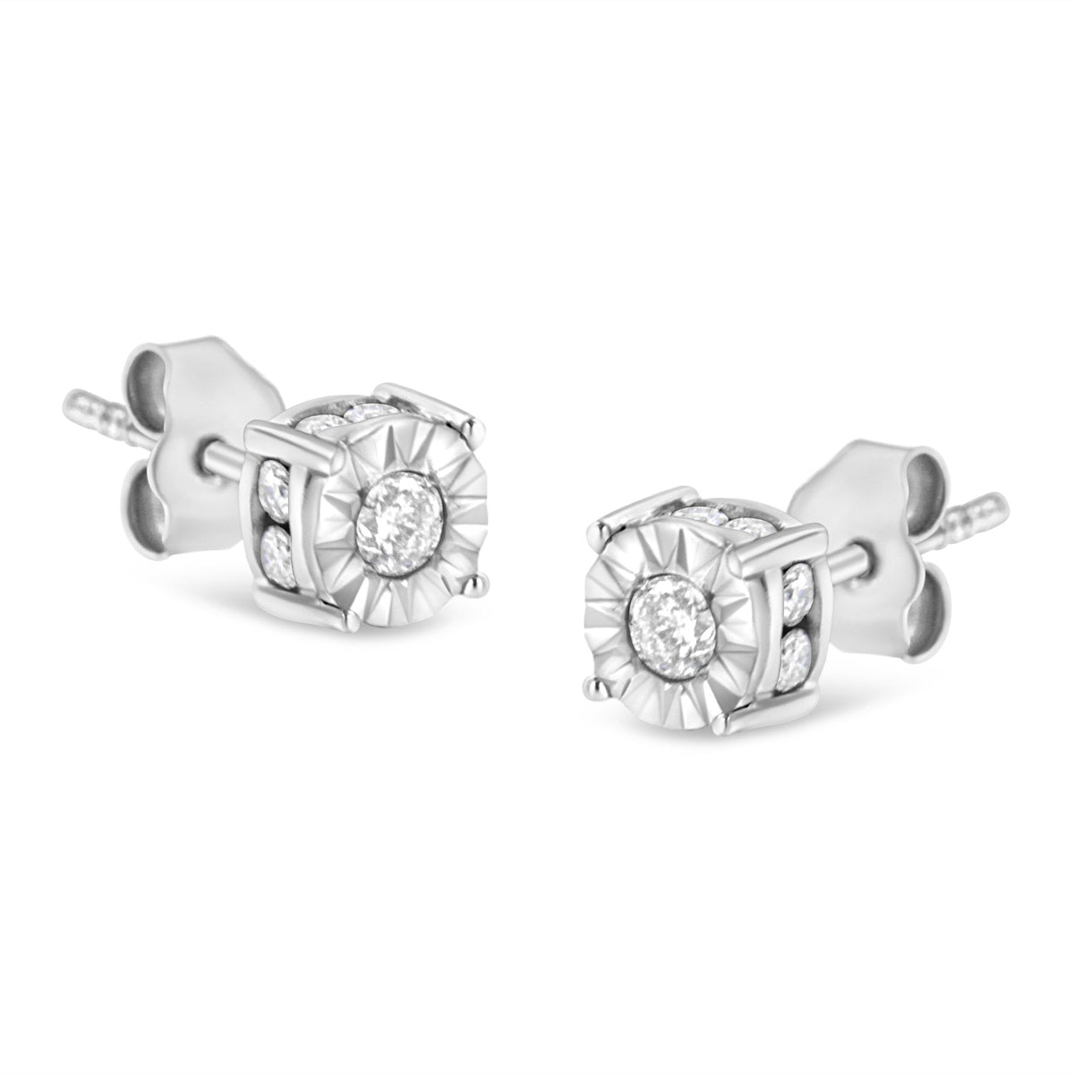 1/2 Cttw Miracle Set Diamond Stud Earring (J-K Color, I2-I3 Clarity) - Choice of Metal Type (Sterling Silver) - LinkagejewelrydesignLinkagejewelrydesign