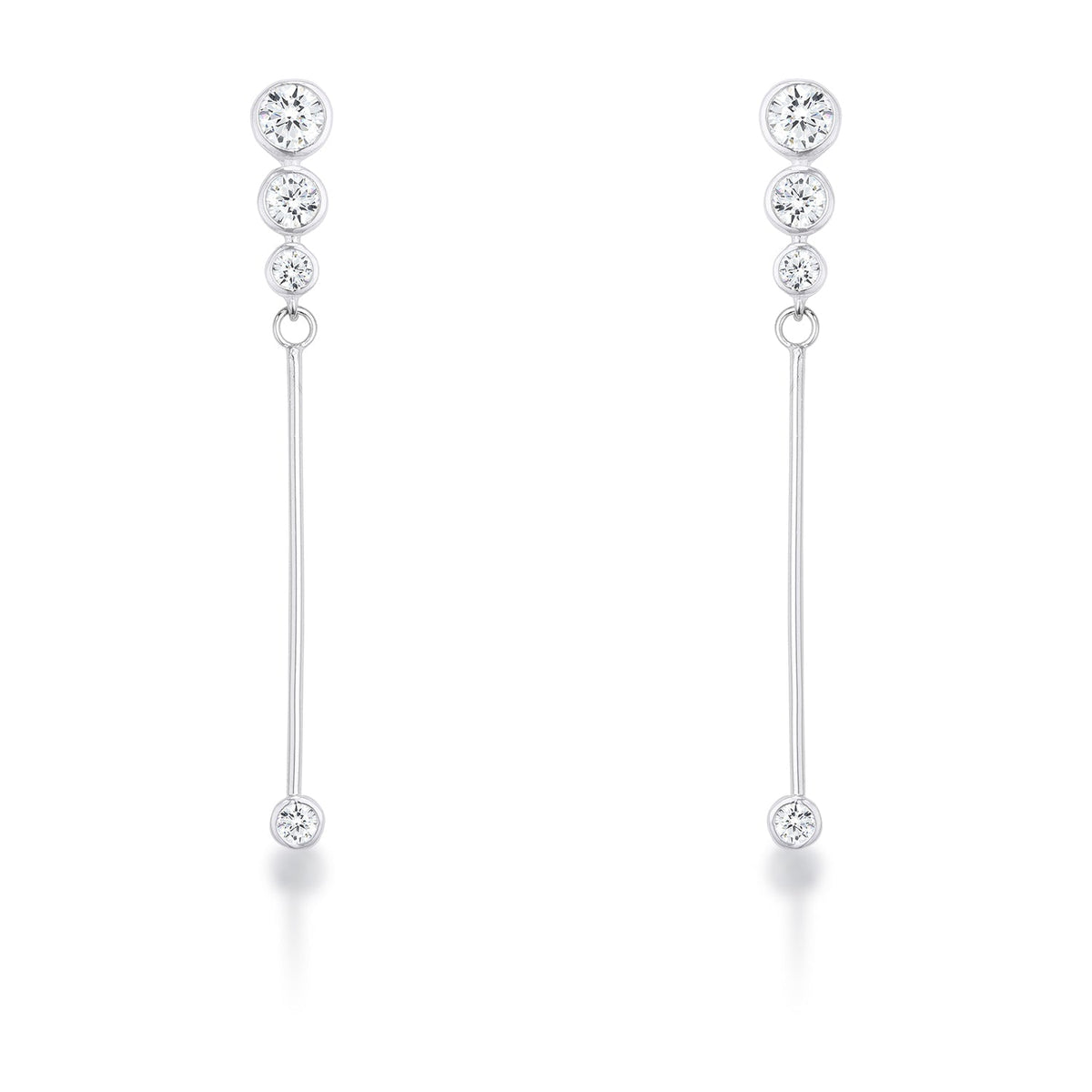 1.2Ct Graduated Rhodium Plated Drop Cubic Zirconia Earrings. - LinkagejewelrydesignLinkagejewelrydesign