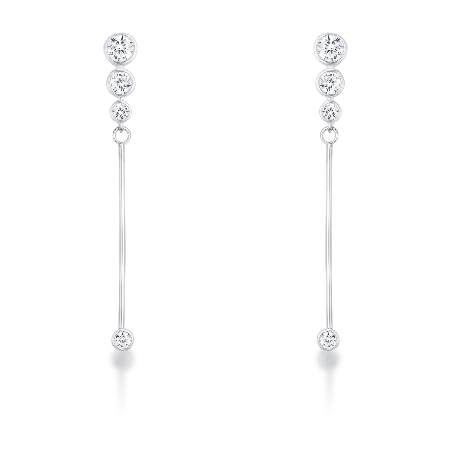 1.2Ct Graduated Rhodium Plated Drop Cubic Zirconia Earrings. - LinkagejewelrydesignLinkagejewelrydesign