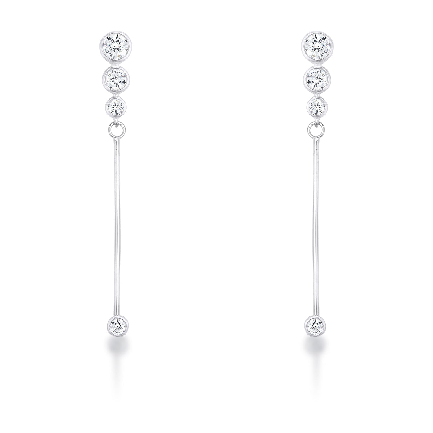 1.2Ct Graduated Rhodium Plated Drop Cubic Zirconia Earrings. - LinkagejewelrydesignLinkagejewelrydesign