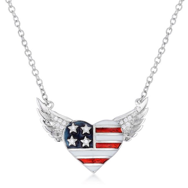 .14 Ct Patriotic Winged Heart Necklace with CZ Accents - LinkagejewelrydesignLinkagejewelrydesign