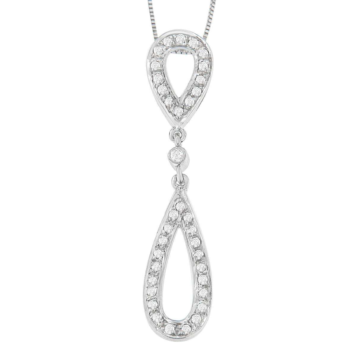 14 White Gold 1/4 cttw Round Cut Diamond Double Tear Drop Pendant Necklace (H-I, I2-I3) - LinkagejewelrydesignLinkagejewelrydesign