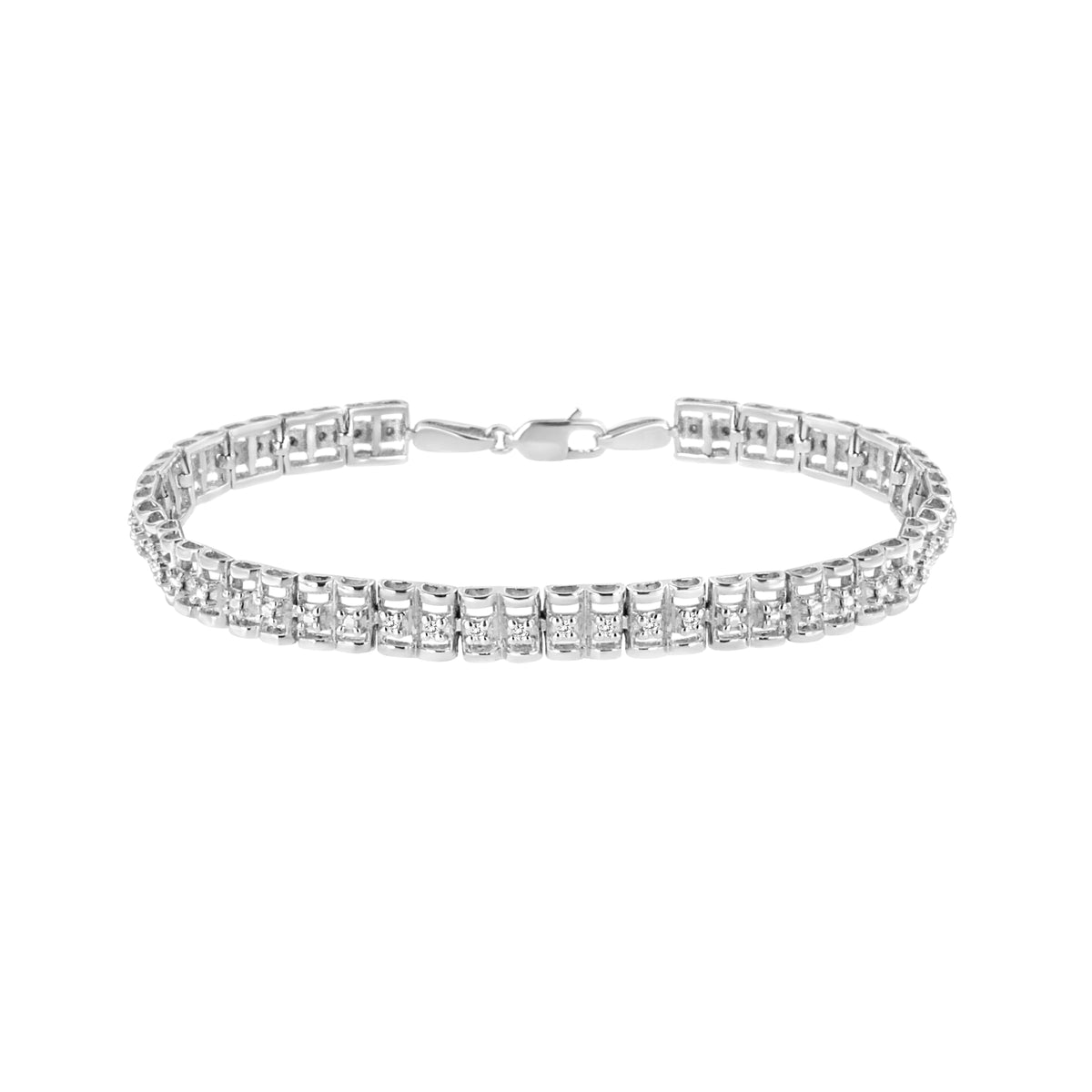 .925 Sterling Silver 1/10 Cttw Diamond Double-Link 7&quot; Rolex Tennis Bracelet (I-J Color, I3 Clarity)