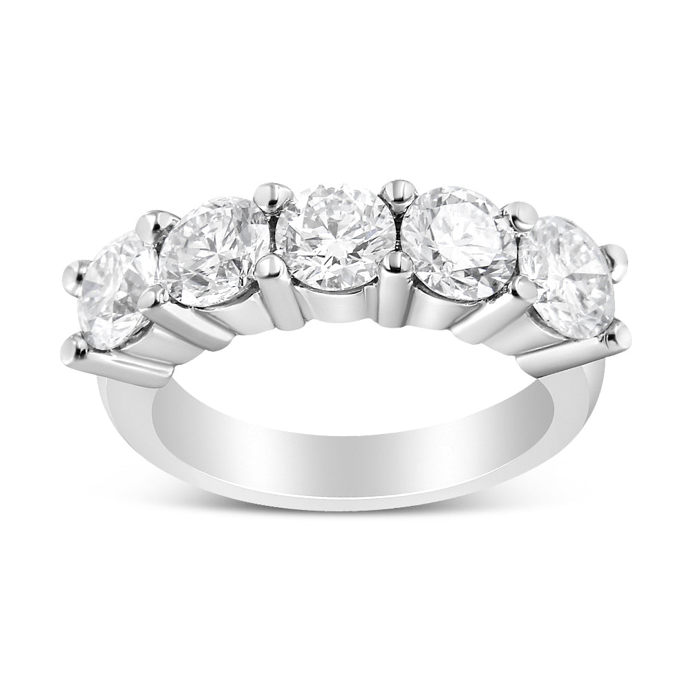 14K White Gold 3.0 Cttw Lab Grown Diamond Shared Prong Set 5 Stone Anniversary Band Ring (F-G Color, VS2-SI1 Clarity) - Ring Size 7