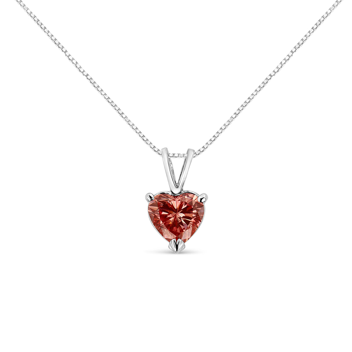 IGI Certified 14K White Gold Martini Set 1.00 Cttw Lab Grown Pink Heart Diamond Solitaire 18&quot; Pendant Necklace (Pink Color, SI2 Clarity)