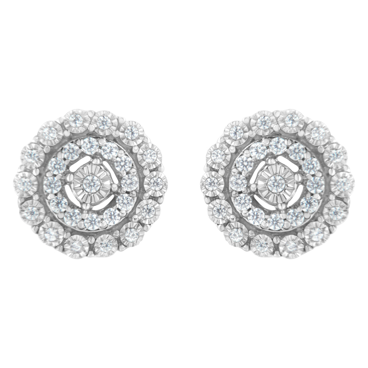 10KT White Gold 1/2 cttw Double Halo Brilliant Round-Cut Diamond Stud Earrings (I-J Clarity, I2-I3 Color)