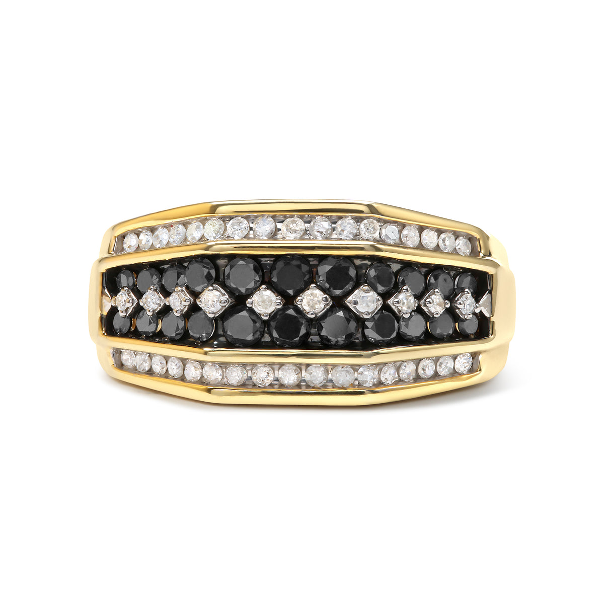 Men&#39;s 10K Yellow Gold 1 1/2 Cttw White and Black Treated Diamond Cluster Ring (Black / I-J Color, I2-I3 Clarity) - Size 10