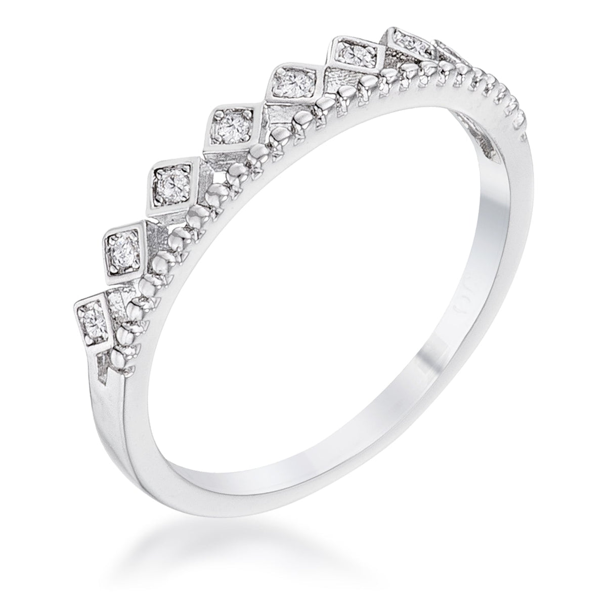 .14Ct Rhodium Plated CZ Mini Crown Stackable Band, &lt;b&gt;Size 5&lt;/b&gt; - LinkagejewelrydesignLinkagejewelrydesign