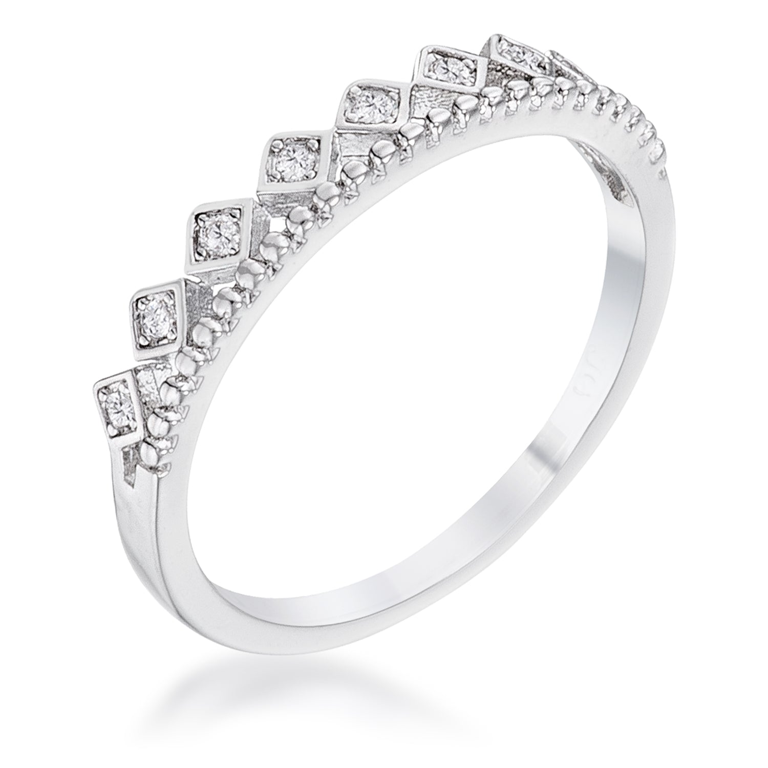 .14Ct Rhodium Plated CZ Mini Crown Stackable Band, <b>Size 5</b> - LinkagejewelrydesignLinkagejewelrydesign