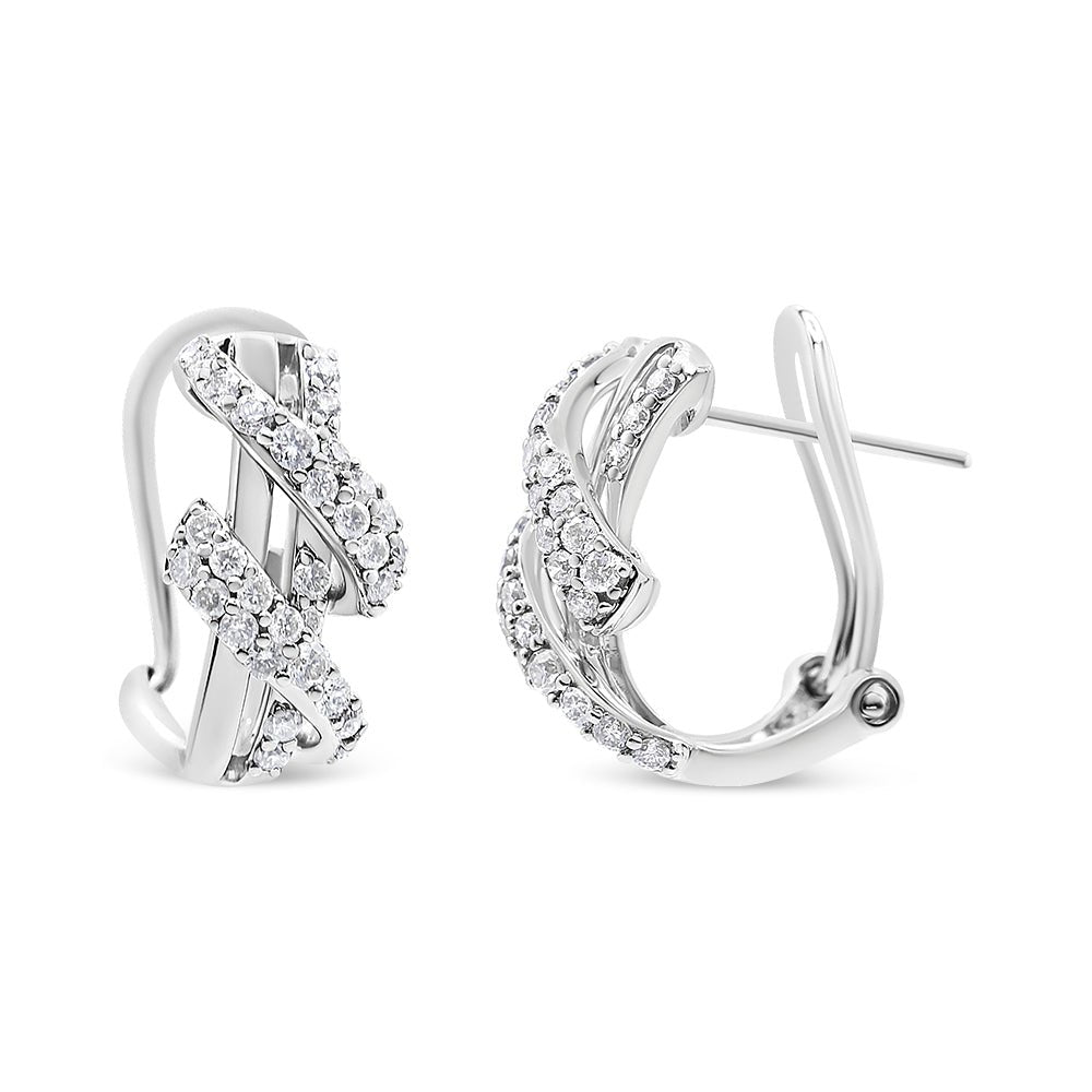 14K Gold 5/8 Cttw Diamond Double Swirl Huggy Hoop Earrings with Hypoallergenic Backs (J-K Color, SI2-I1 Clarity) - LinkagejewelrydesignLinkagejewelrydesign