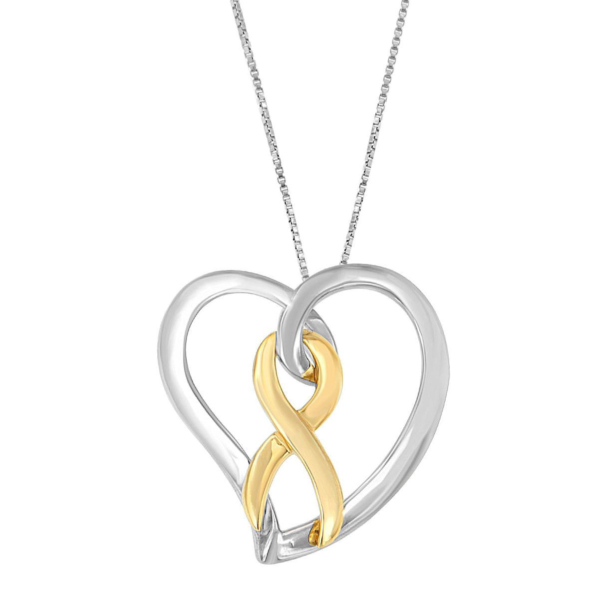 14K Gold and Silver Heart Bow Pendant Necklace - LinkagejewelrydesignLinkagejewelrydesign