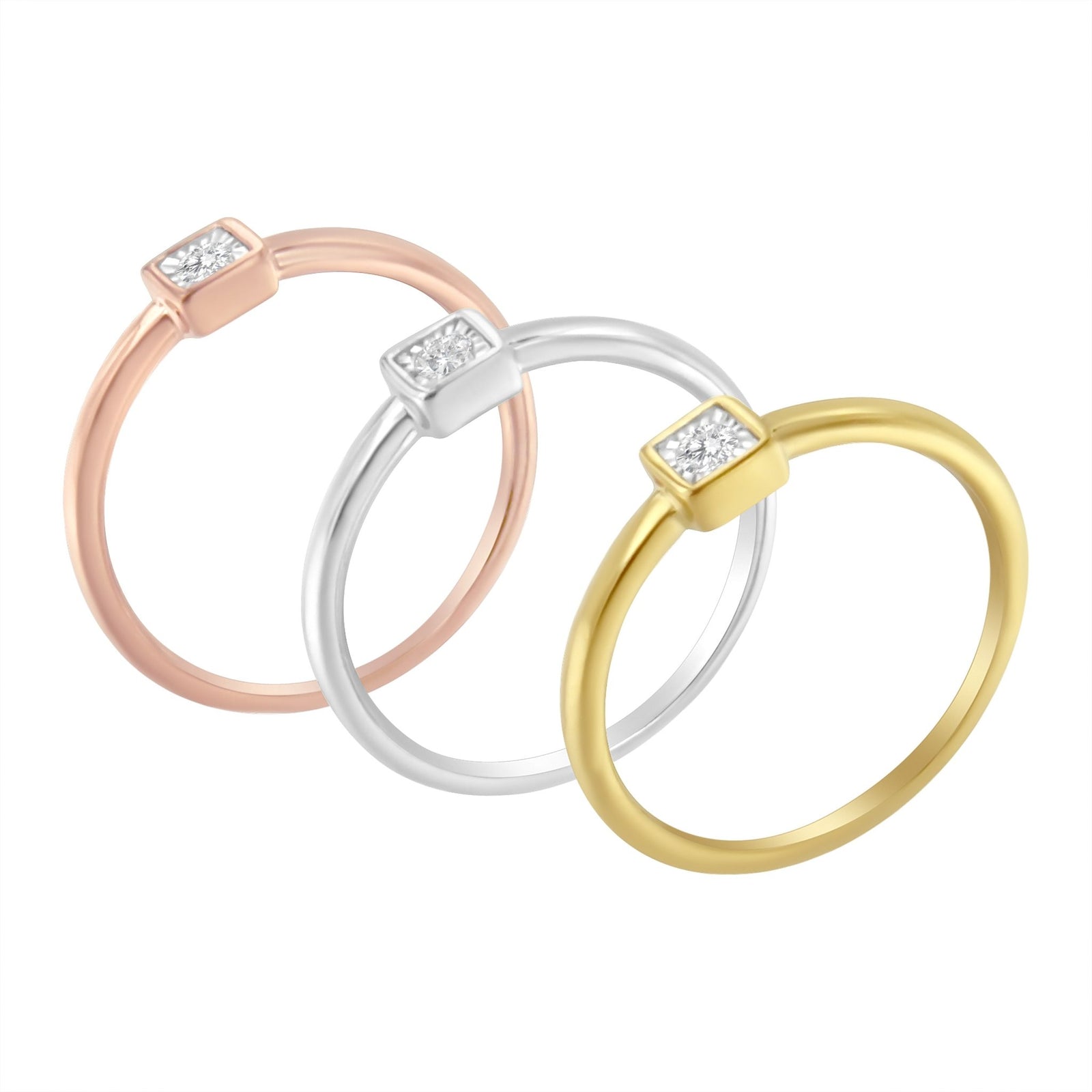 14K Gold Plated .925 Sterling Silver 1/6 Cttw Diamond Cushion Shaped Stackable Promise Ring Set (J-K Color, I1-I2 Clarity) - Size 7 - LinkagejewelrydesignLinkagejewelrydesign