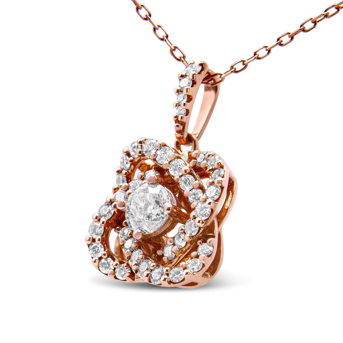 14K Rose Gold 1.00 Cttw Diamond Criss Cross Infinite Swirl &quot;18&quot; Pendant Necklace (H-I Color, SI2-I1 Clarity) - LinkagejewelrydesignLinkagejewelrydesign