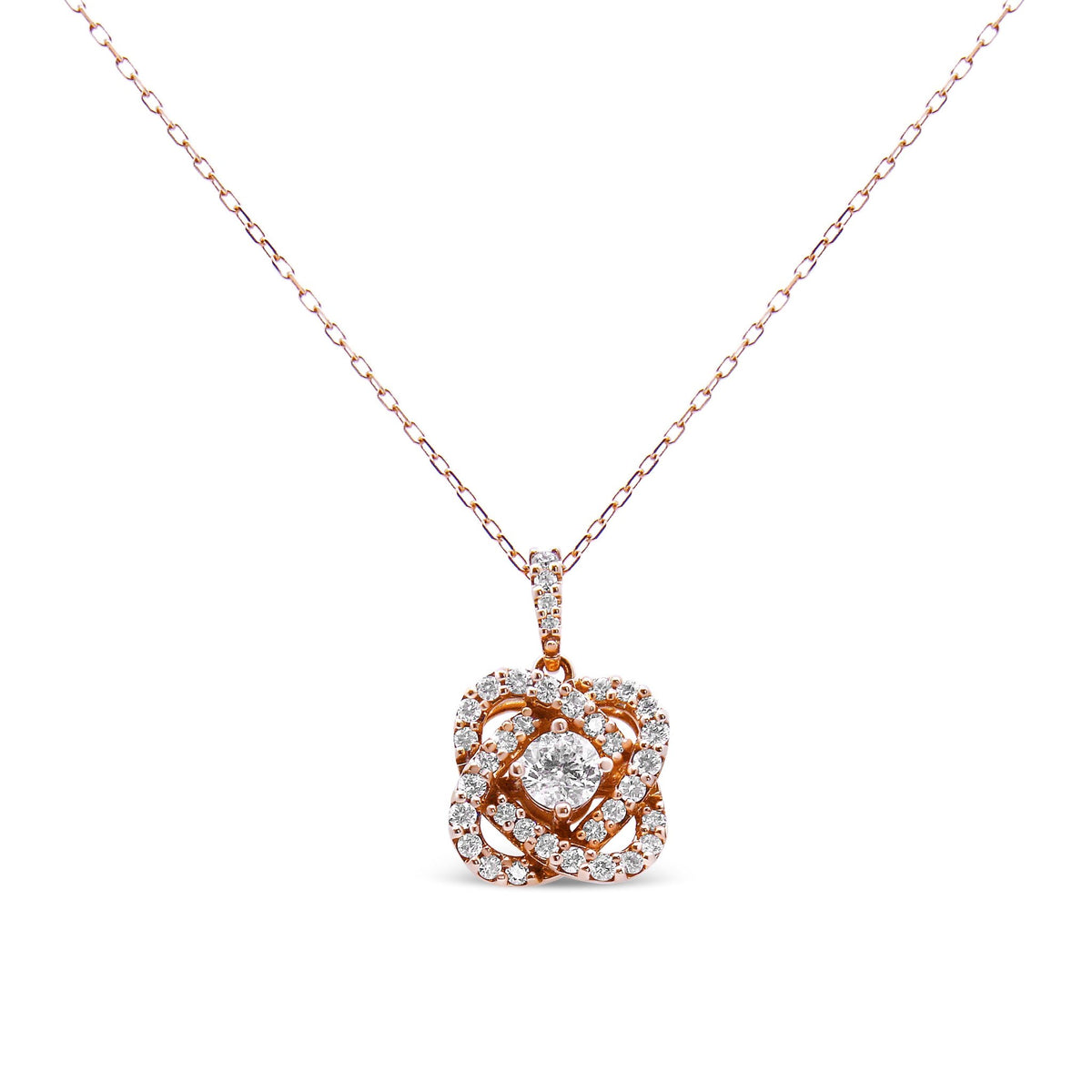 14K Rose Gold 1.00 Cttw Diamond Criss Cross Infinite Swirl &quot;18&quot; Pendant Necklace (H-I Color, SI2-I1 Clarity) - LinkagejewelrydesignLinkagejewelrydesign