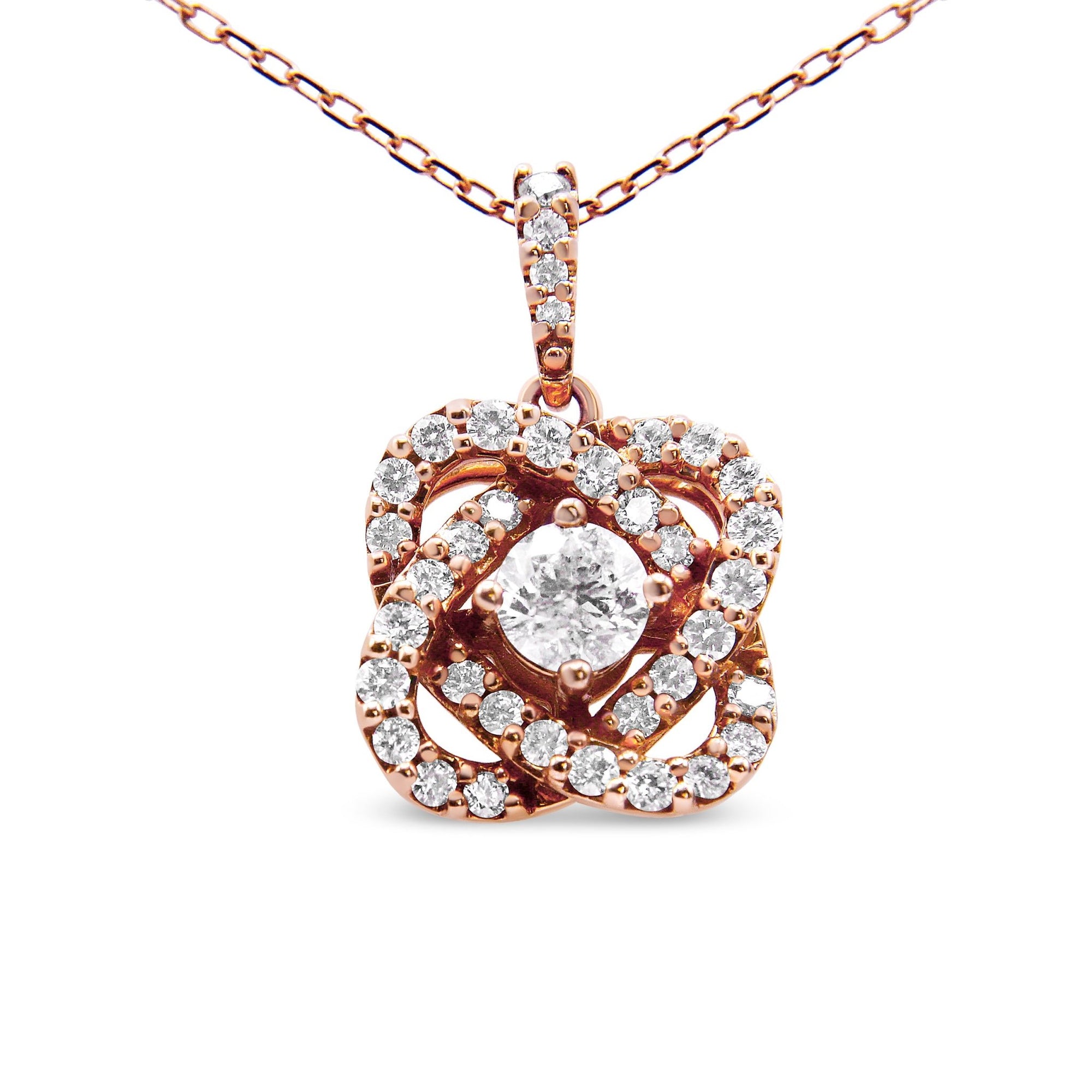 14K Rose Gold 1.00 Cttw Diamond Criss Cross Infinite Swirl "18" Pendant Necklace (H-I Color, SI2-I1 Clarity) - LinkagejewelrydesignLinkagejewelrydesign