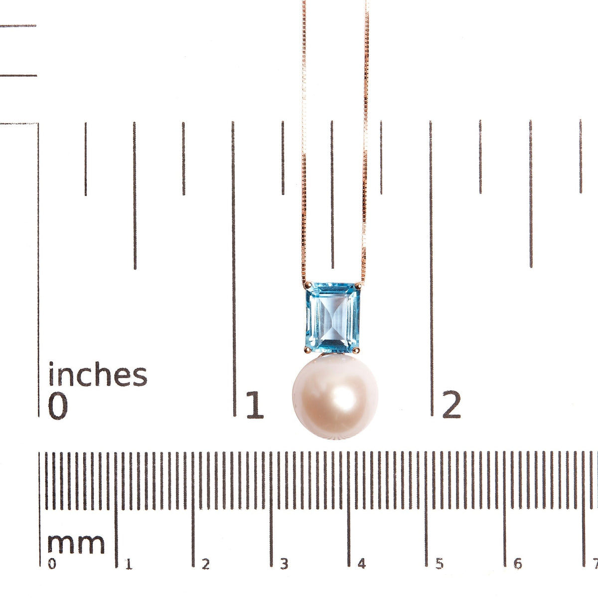 14K Rose Gold 11MM Cultured Freshwater Pearl and 9x7mm Octagon Swiss Blue Topaz Pendant Necklace - 18&quot; Inches - LinkagejewelrydesignLinkagejewelrydesign