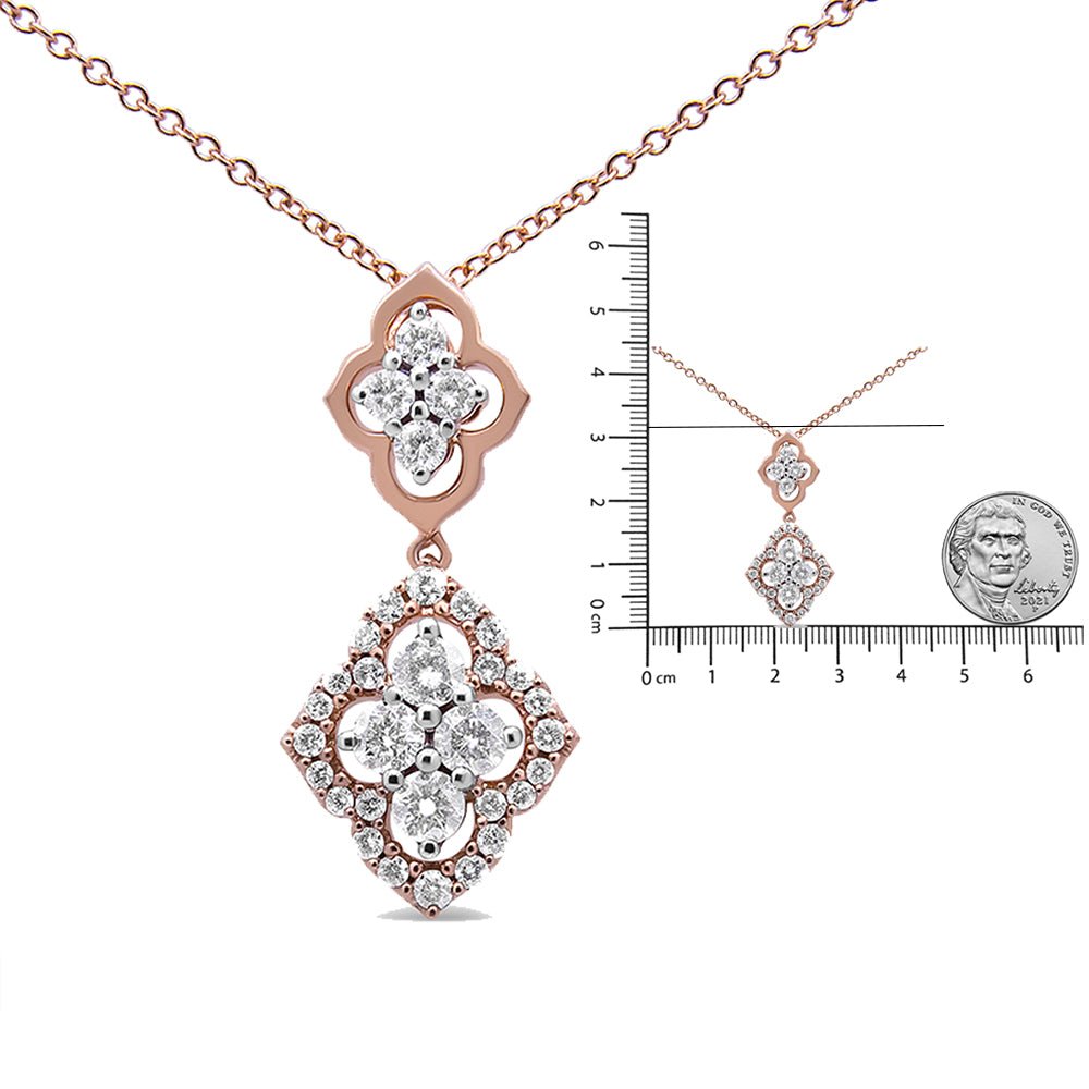 14K Rose Gold 3/4 Cttw Round Diamond Double Quatrefoil Pendant 18&quot; Necklace (H-I Color, I1-I2 Clarity) - LinkagejewelrydesignLinkagejewelrydesign