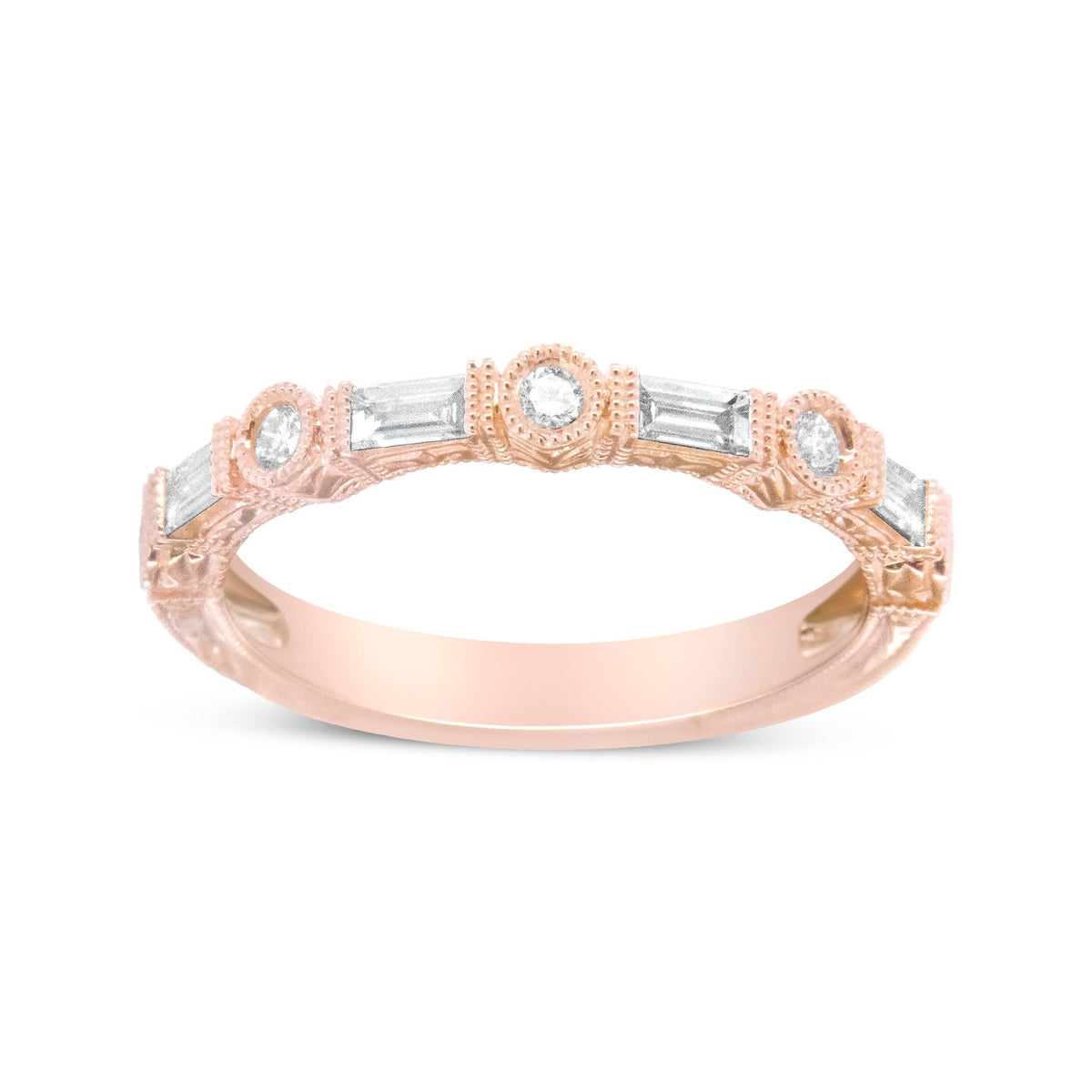 14K Rose Gold 3/8 Cttw Baguette and Round Diamond Bridal Band - (H-I Color, VS1-VS2 Clarity) - Size 6.75 - LinkagejewelrydesignLinkagejewelrydesign
