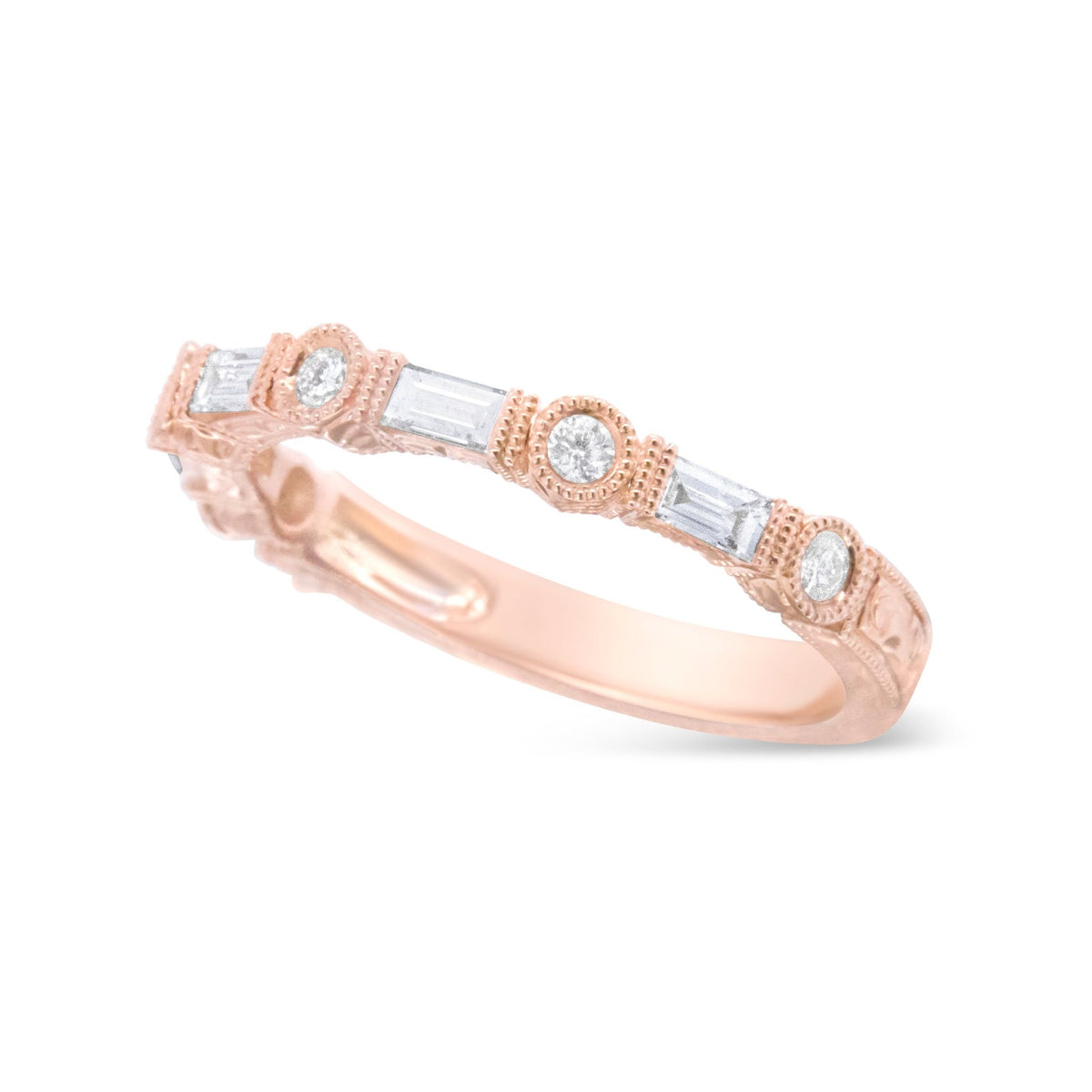 14K Rose Gold 3/8 Cttw Baguette and Round Diamond Bridal Band - (H-I Color, VS1-VS2 Clarity) - Size 6.75 - LinkagejewelrydesignLinkagejewelrydesign