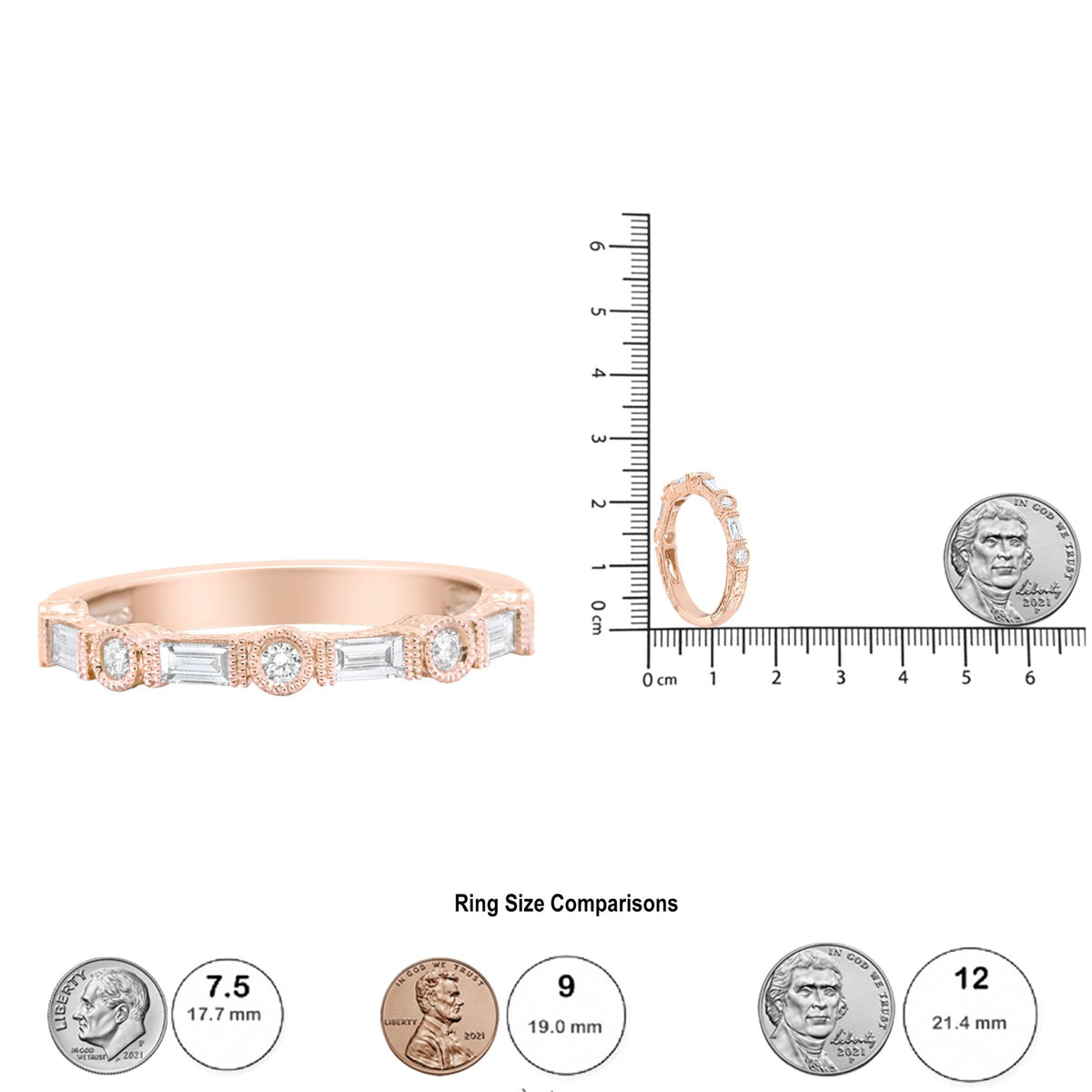 14K Rose Gold 3/8 Cttw Baguette and Round Diamond Bridal Band - (H-I Color, VS1-VS2 Clarity) - Size 6.75 - LinkagejewelrydesignLinkagejewelrydesign