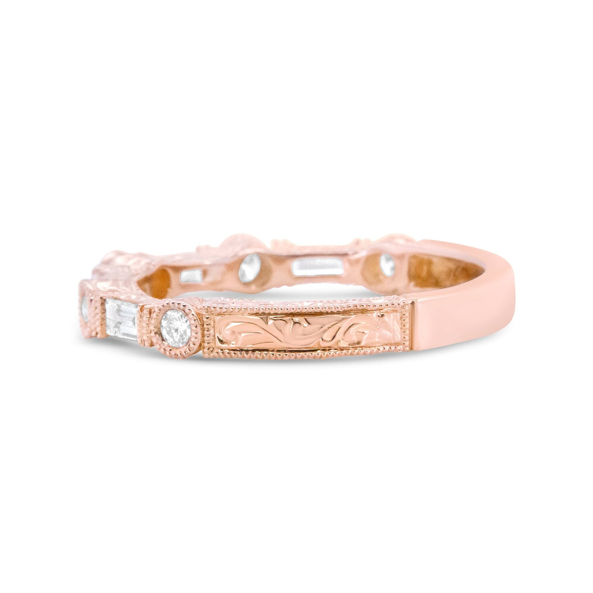 14K Rose Gold 3/8 Cttw Baguette and Round Diamond Bridal Band - (H-I Color, VS1-VS2 Clarity) - Size 6.75 - LinkagejewelrydesignLinkagejewelrydesign