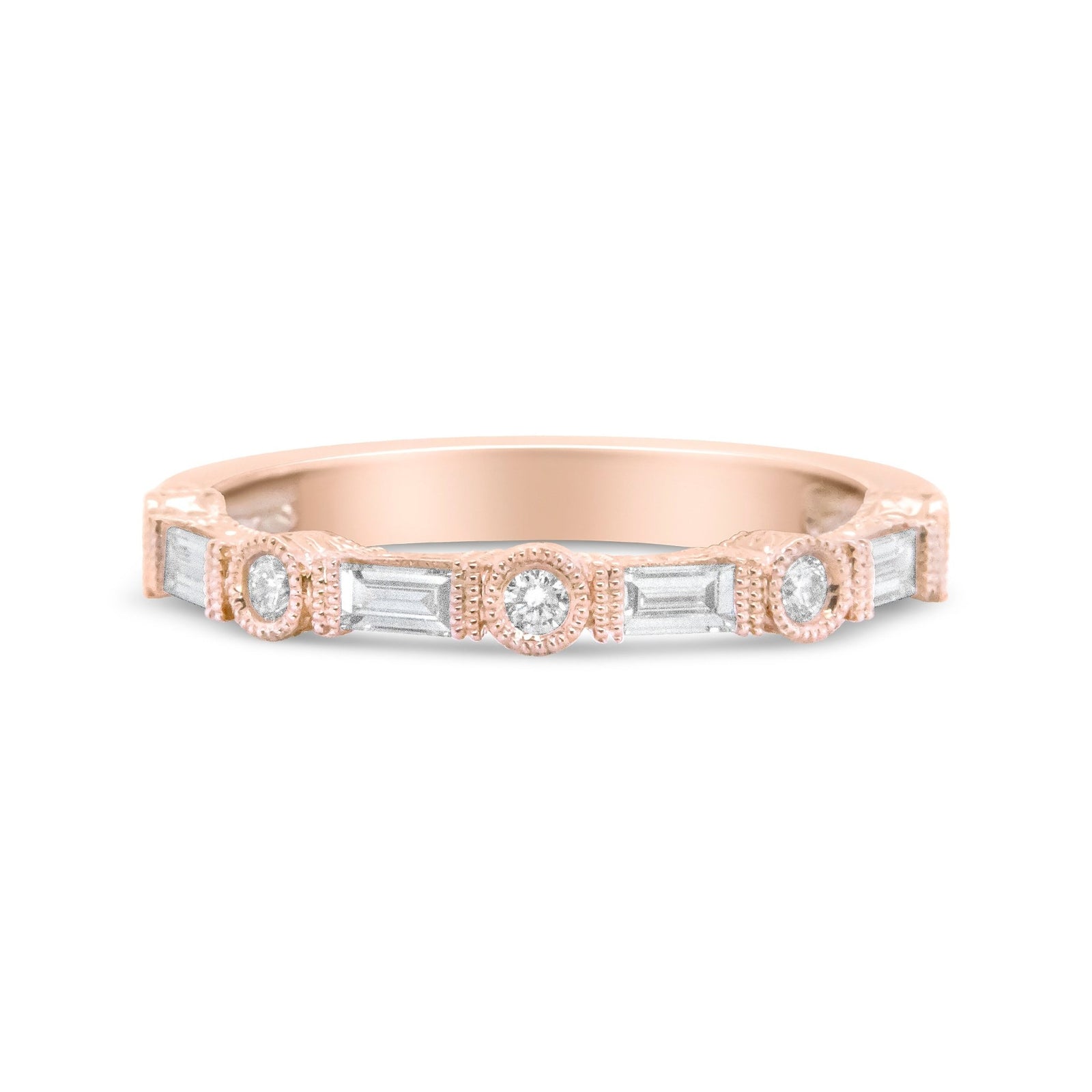 14K Rose Gold 3/8 Cttw Baguette and Round Diamond Bridal Band - (H-I Color, VS1-VS2 Clarity) - Size 6.75 - LinkagejewelrydesignLinkagejewelrydesign
