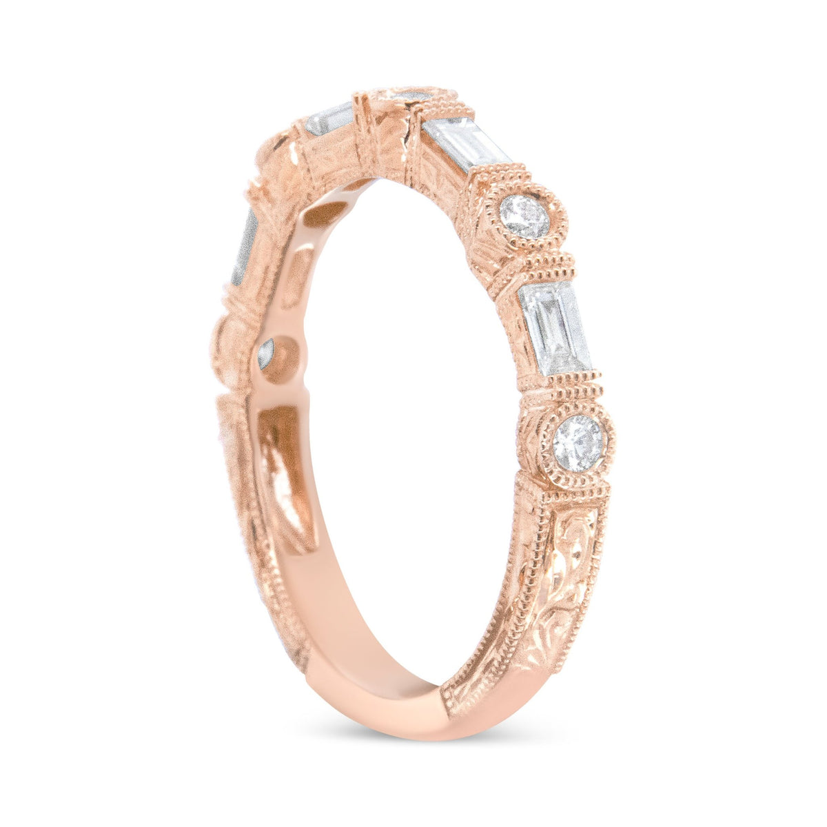 14K Rose Gold 3/8 Cttw Baguette and Round Diamond Bridal Band - (H-I Color, VS1-VS2 Clarity) - Size 6.75 - LinkagejewelrydesignLinkagejewelrydesign