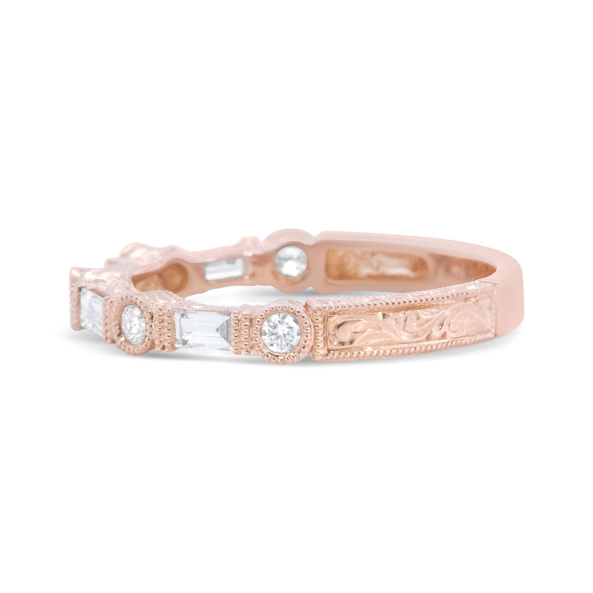 14K Rose Gold 3/8 Cttw Baguette and Round Diamond Bridal Band - (H-I Color, VS1-VS2 Clarity) - Size 6.75 - LinkagejewelrydesignLinkagejewelrydesign