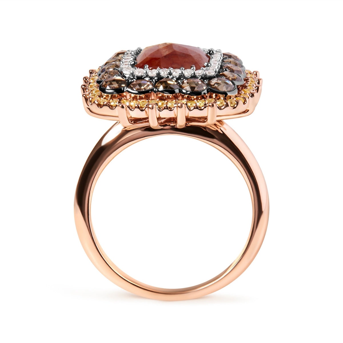 14K Rose Gold 4 1/3 Cttw Fancy Color Rose Cut Diamond Triple Halo Cocktail Ring (Fancy Color, I1-I2 Clarity) - Size 7 - LinkagejewelrydesignLinkagejewelrydesign