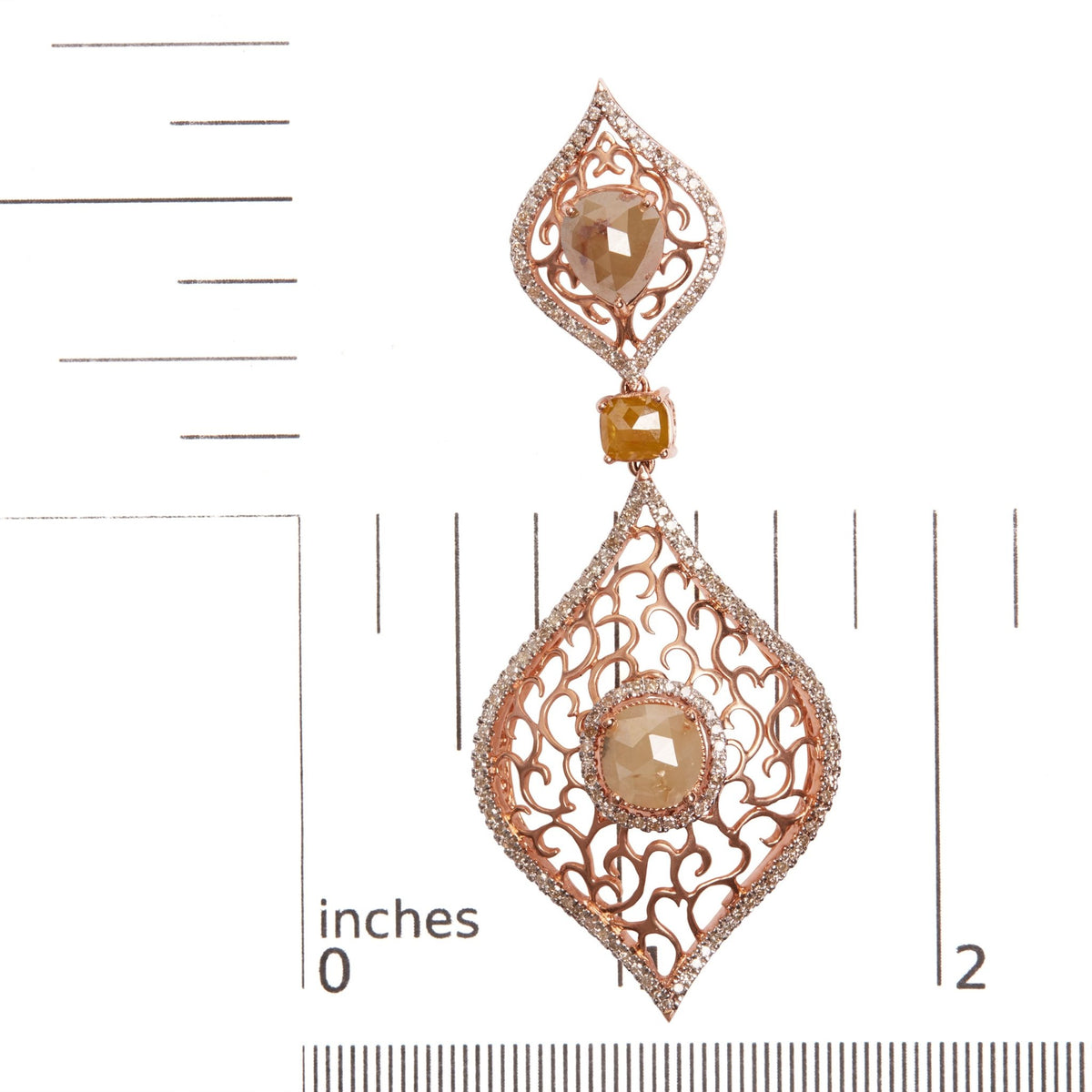 14K Rose Gold 4 5/8 Cttw Rose Cut Diamond and White Diamond Double Floral Rhombus 18&quot; Inch Pendant Necklace (Brown/I-J Color, I1-I2 Clarity) - LinkagejewelrydesignLinkagejewelrydesign