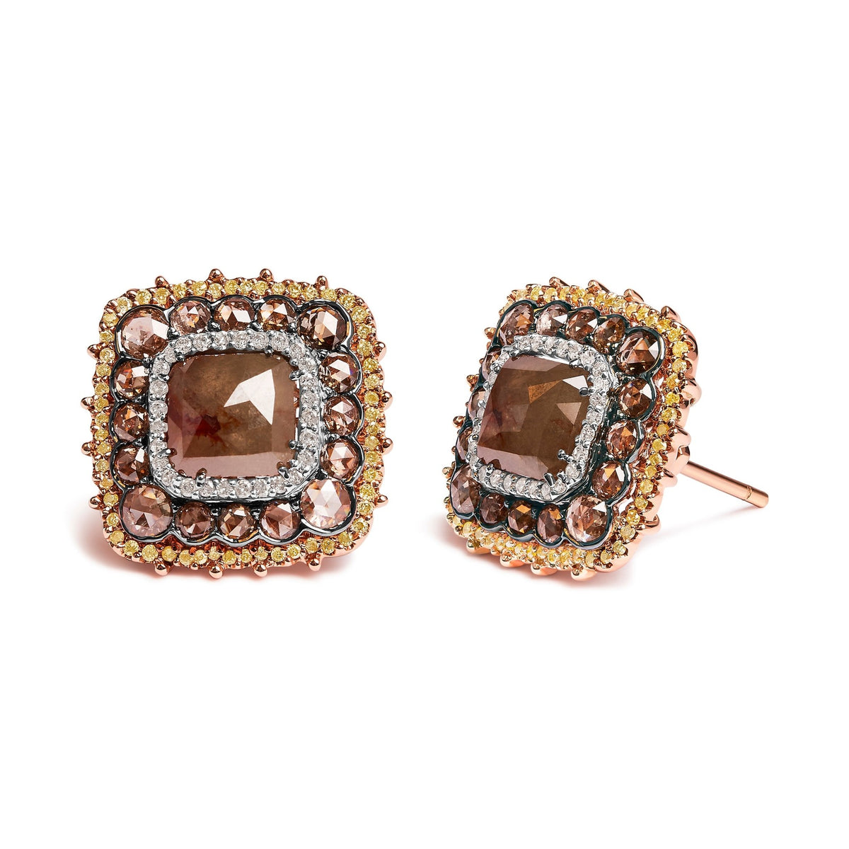 14K Rose Gold 5 7/8 Cttw Fancy Cushion Diamond Cushion Shaped Triple Halo Stud Earring (Fancy Color, I2-I3 Clarity) - LinkagejewelrydesignLinkagejewelrydesign