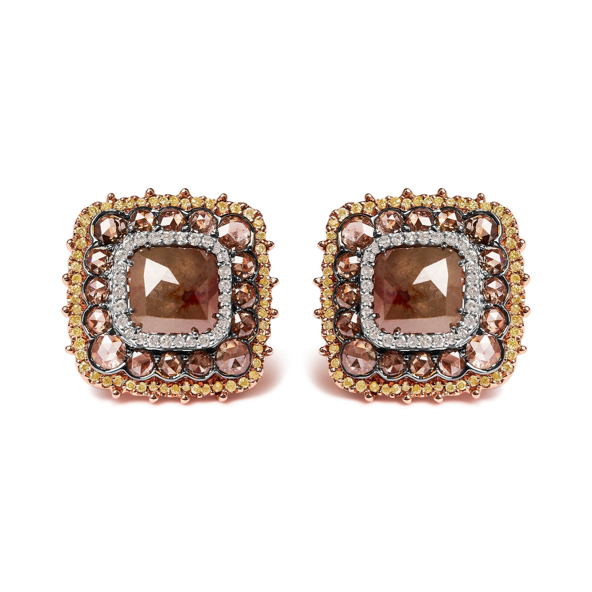 14K Rose Gold 5 7/8 Cttw Fancy Cushion Diamond Cushion Shaped Triple Halo Stud Earring (Fancy Color, I2-I3 Clarity) - LinkagejewelrydesignLinkagejewelrydesign