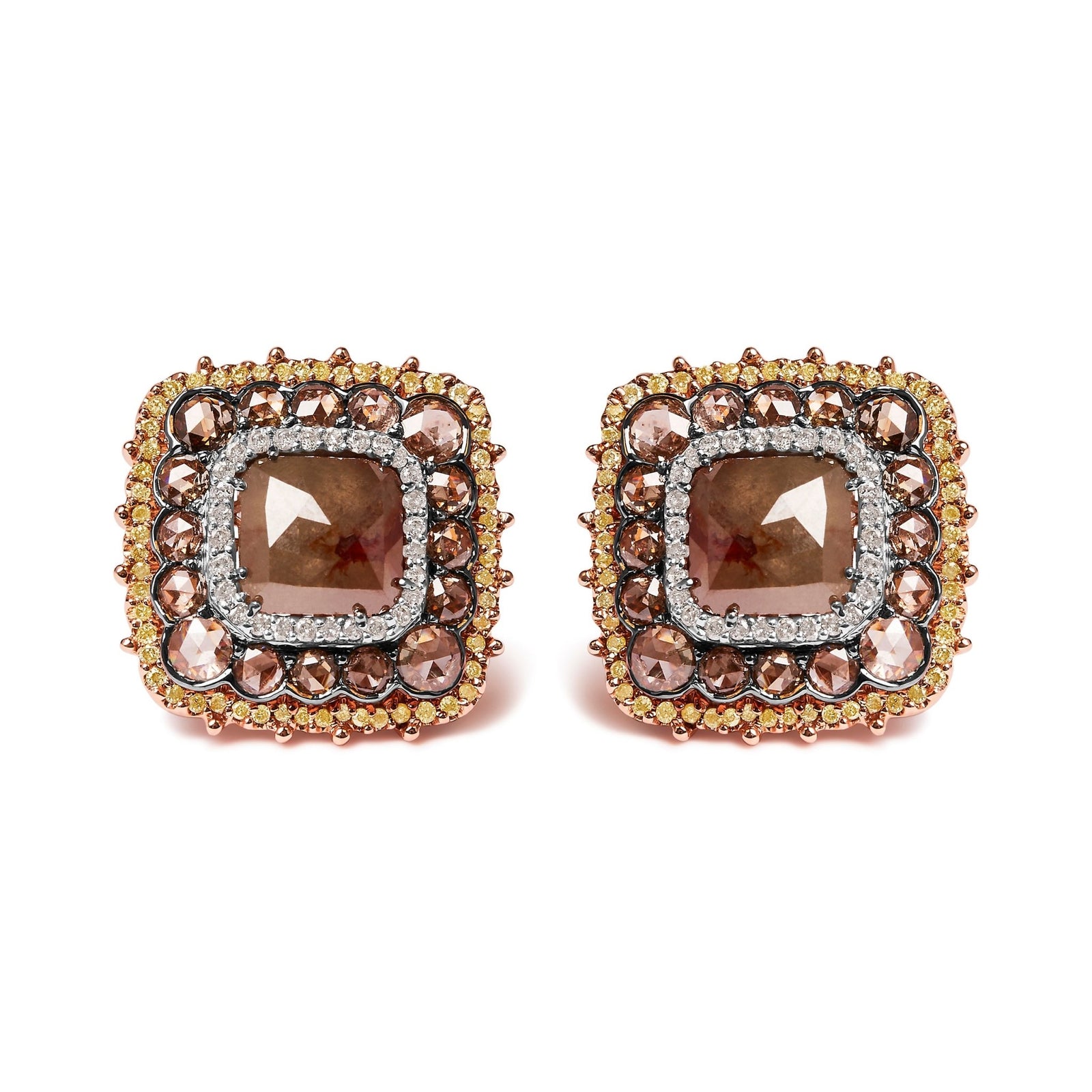 14K Rose Gold 5 7/8 Cttw Fancy Cushion Diamond Cushion Shaped Triple Halo Stud Earring (Fancy Color, I2-I3 Clarity) - LinkagejewelrydesignLinkagejewelrydesign