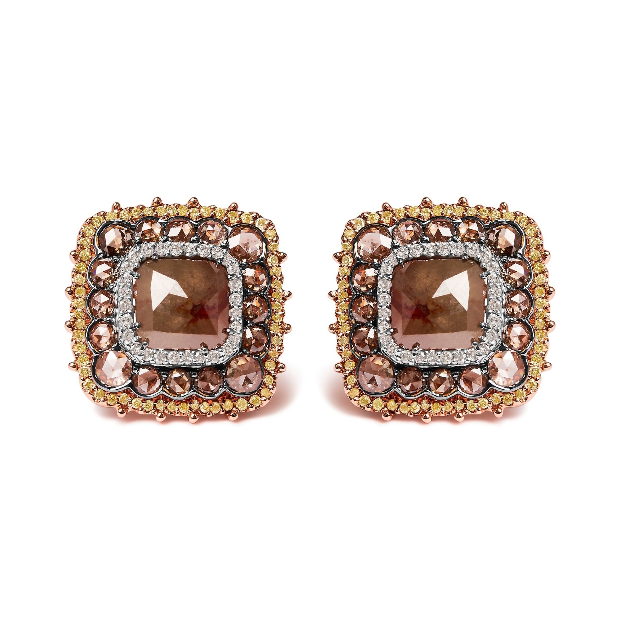 14K Rose Gold 5 7/8 Cttw Fancy Cushion Diamond Cushion Shaped Triple Halo Stud Earring (Fancy Color, I2-I3 Clarity) - LinkagejewelrydesignLinkagejewelrydesign