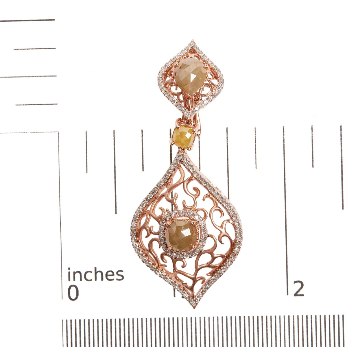 14K Rose Gold 6 7/8 Cttw Rose Cut Diamond Double Curve Rhombus Drop and Dangle Earring (Fancy Color, I2-I3 Clarity) - LinkagejewelrydesignLinkagejewelrydesign