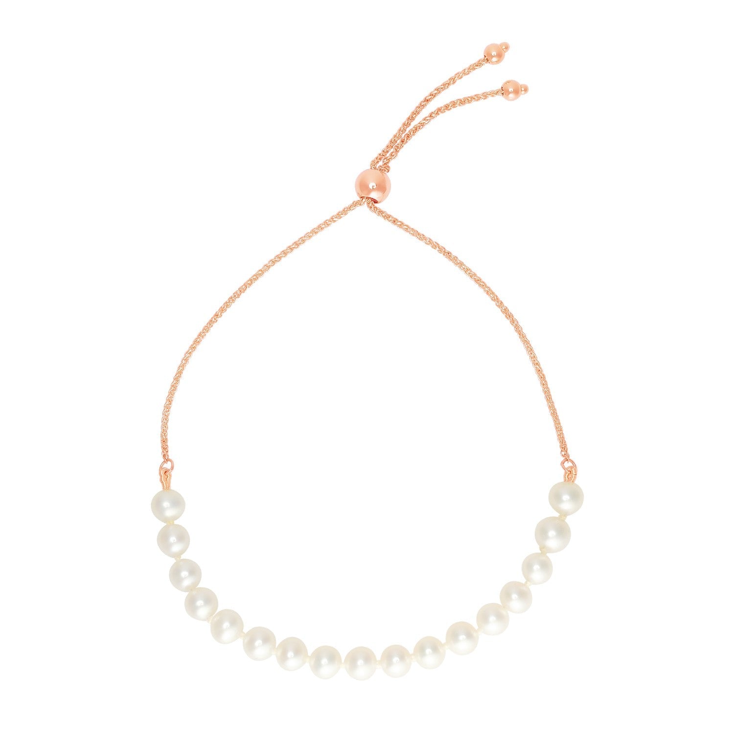 14k Rose Gold Adjustable Friendship Bracelet with Pearls - LinkagejewelrydesignLinkagejewelrydesign