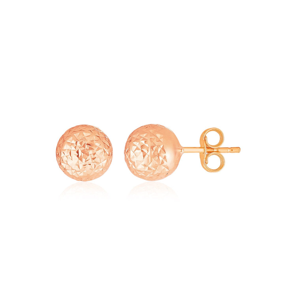 14k Rose Gold Ball Earrings with Crystal Cut Texture - LinkagejewelrydesignLinkagejewelrydesign