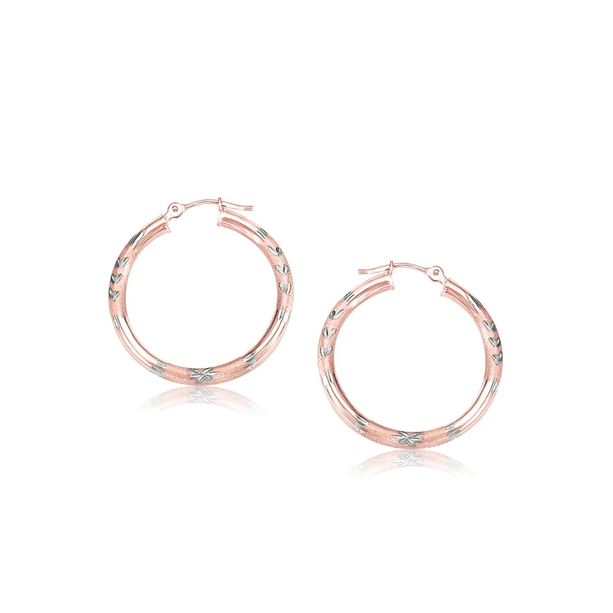 14k Rose Gold Fancy Diamond Cut Hoop Earrings (25mm Diameter) - LinkagejewelrydesignLinkagejewelrydesign