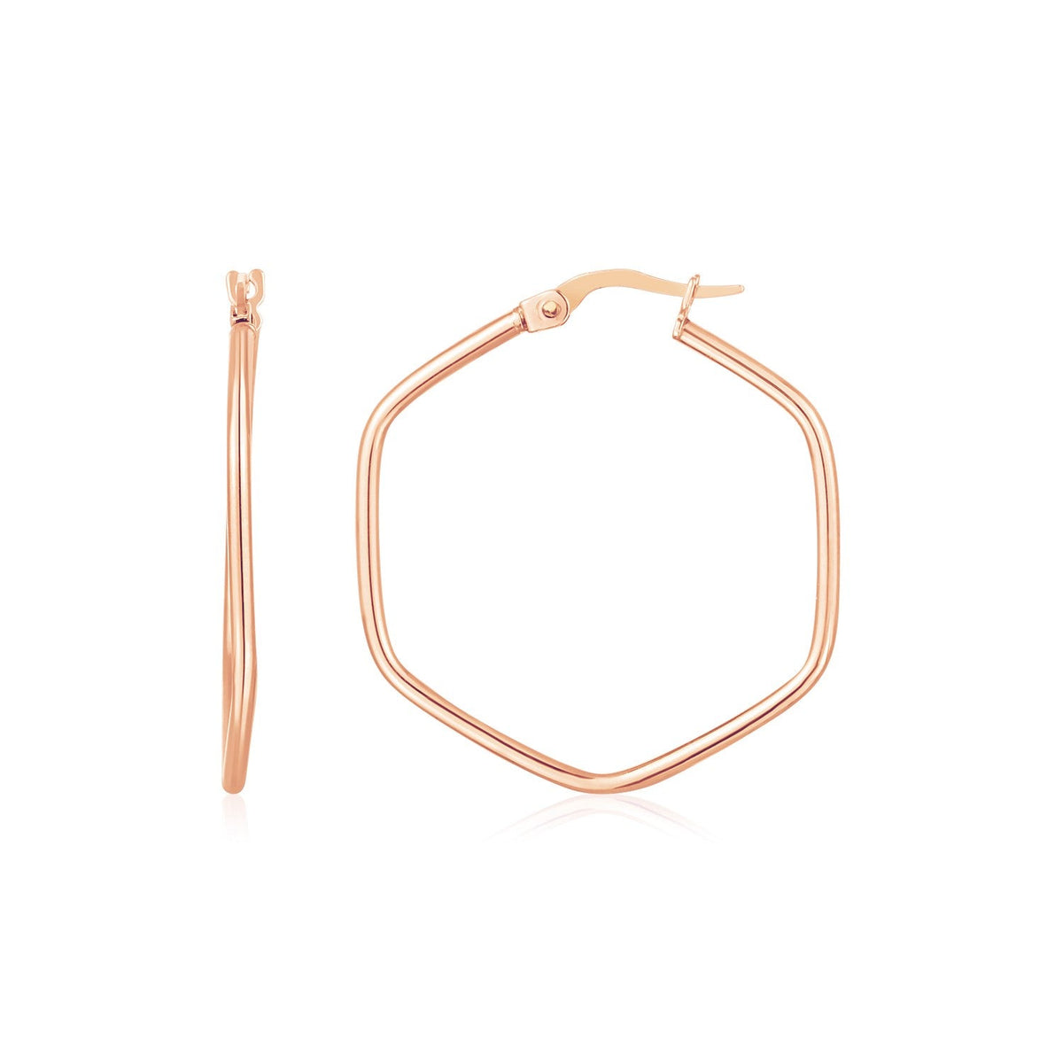 14K Rose Gold Hexagon Hoop Rounded Edge Earrings - LinkagejewelrydesignLinkagejewelrydesign